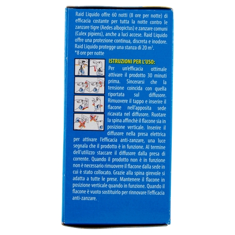 Raid Liquido Elettrico Antizanzare Comuni e Tigre, Inodore, 60 notti, Ricarica 36 ml